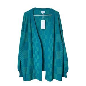 Anniewear blue green checkerboard knit slouchy cardigan womens 1XL NWT